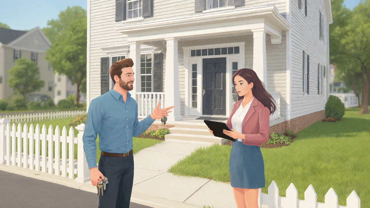 Landlord showing a colonial Virginia rental house to a prospective tenant.
