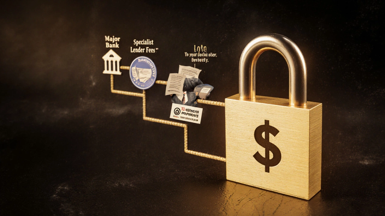 Key turning in a dollar sign lock with three financial path options illuminated