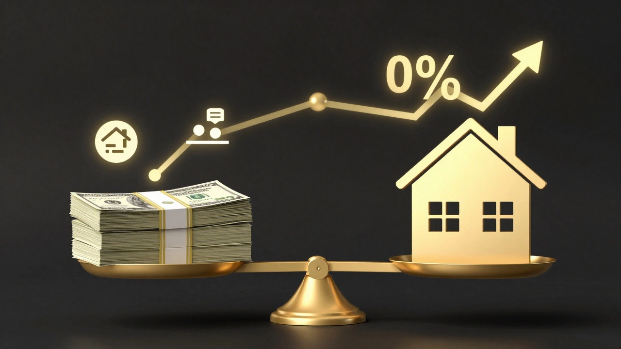 Balance scale weighing property income against cap rate factors