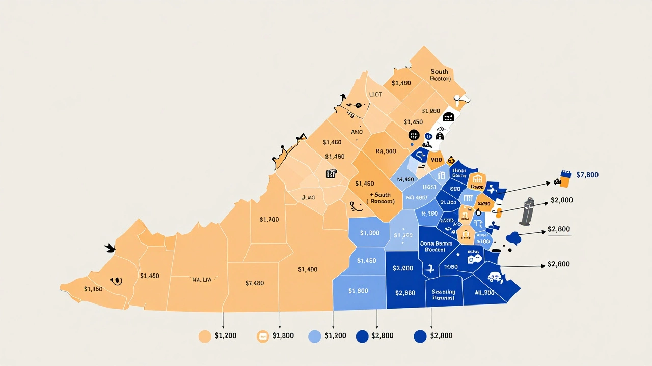 Map of Virginia showing regional differences in 3-bedroom housing voucher amounts.