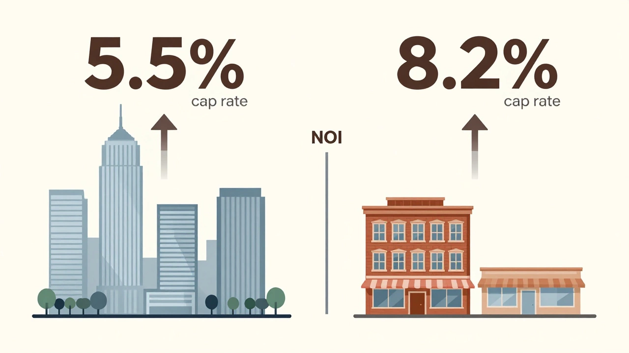 Side-by-side comparison of two commercial properties with different cap rates