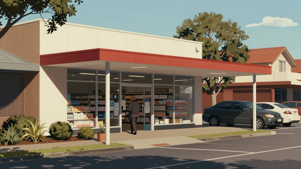 Net-lease retail strip with pharmacy and supermarket in a quiet suburban setting.