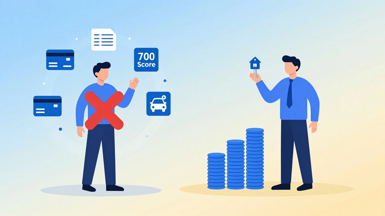 Split visual of financial stress versus financial clarity with home key symbol