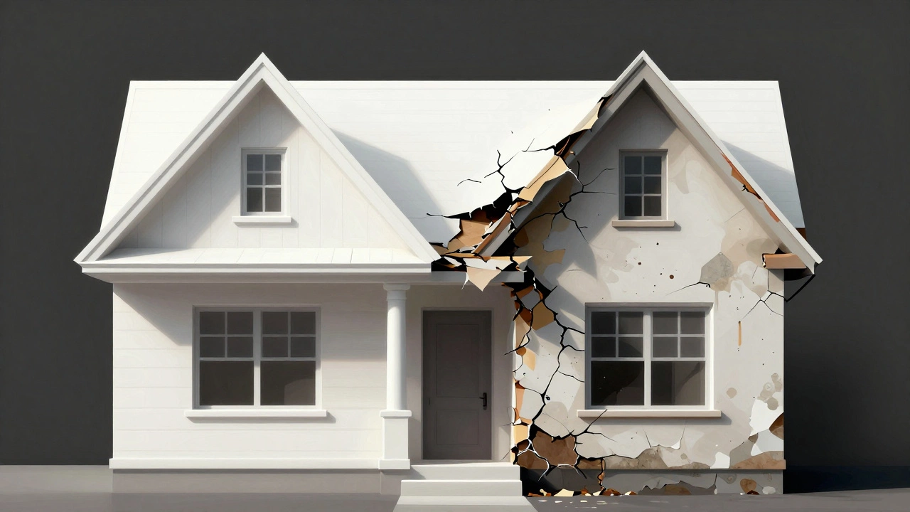 House illustration showing contrast between perfect exterior and hidden structural damage