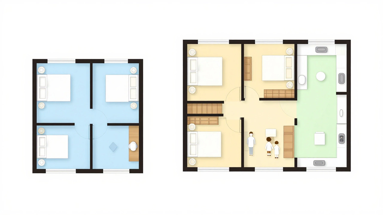 Floor plan comparing 2 BHK and 3 BHK apartment sizes