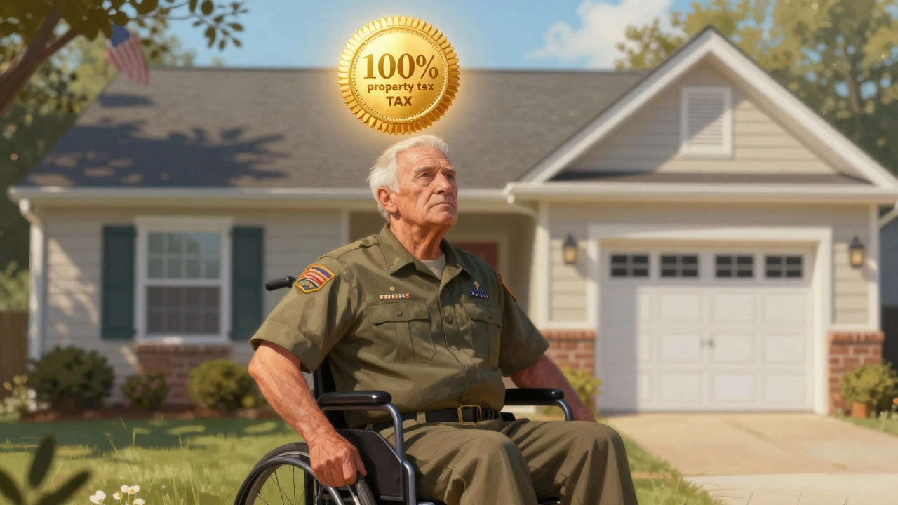 Veteran receiving full property tax exemption benefit in front of home