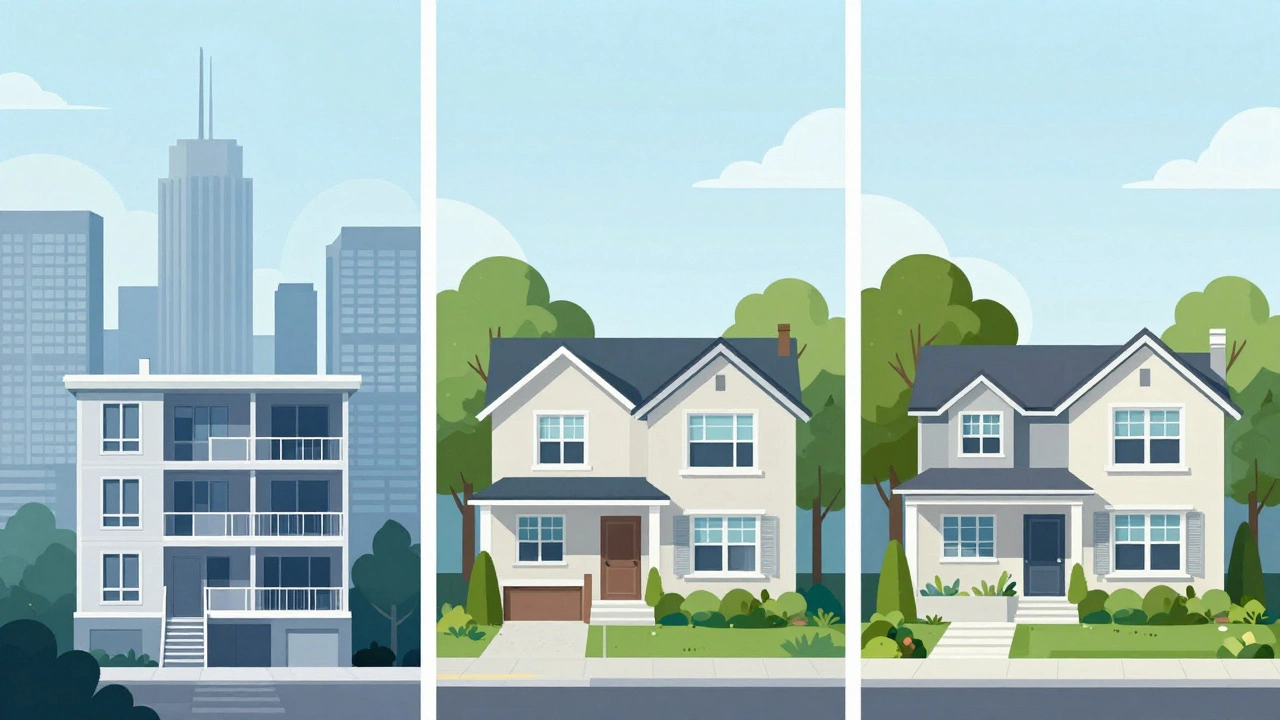 Comparison of apartment, townhouse, and family home styles