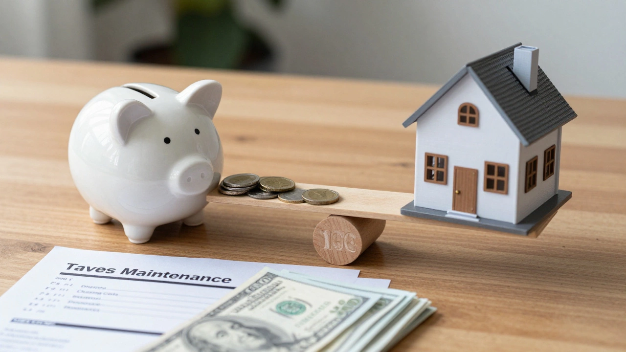 Financial items and house model illustrating hidden home costs