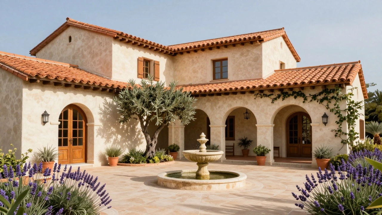 Mediterranean villa with terracotta roof and central courtyard