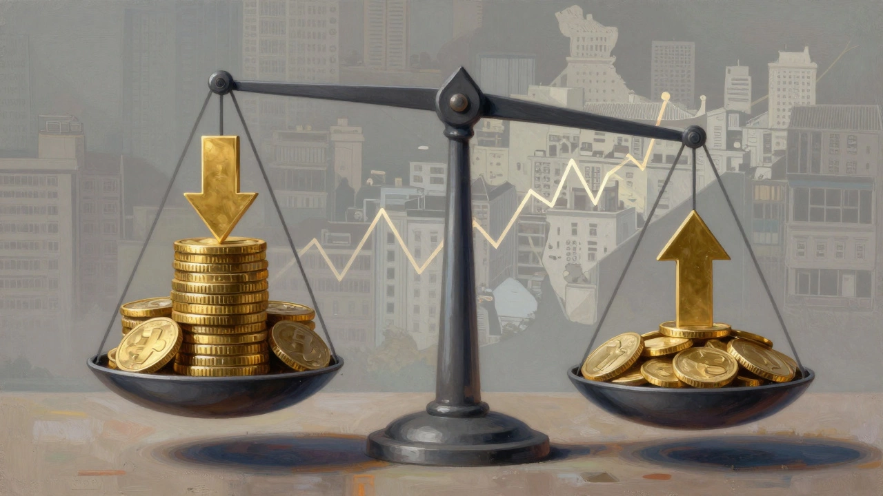 Scales balancing cap rates and property value in abstract art