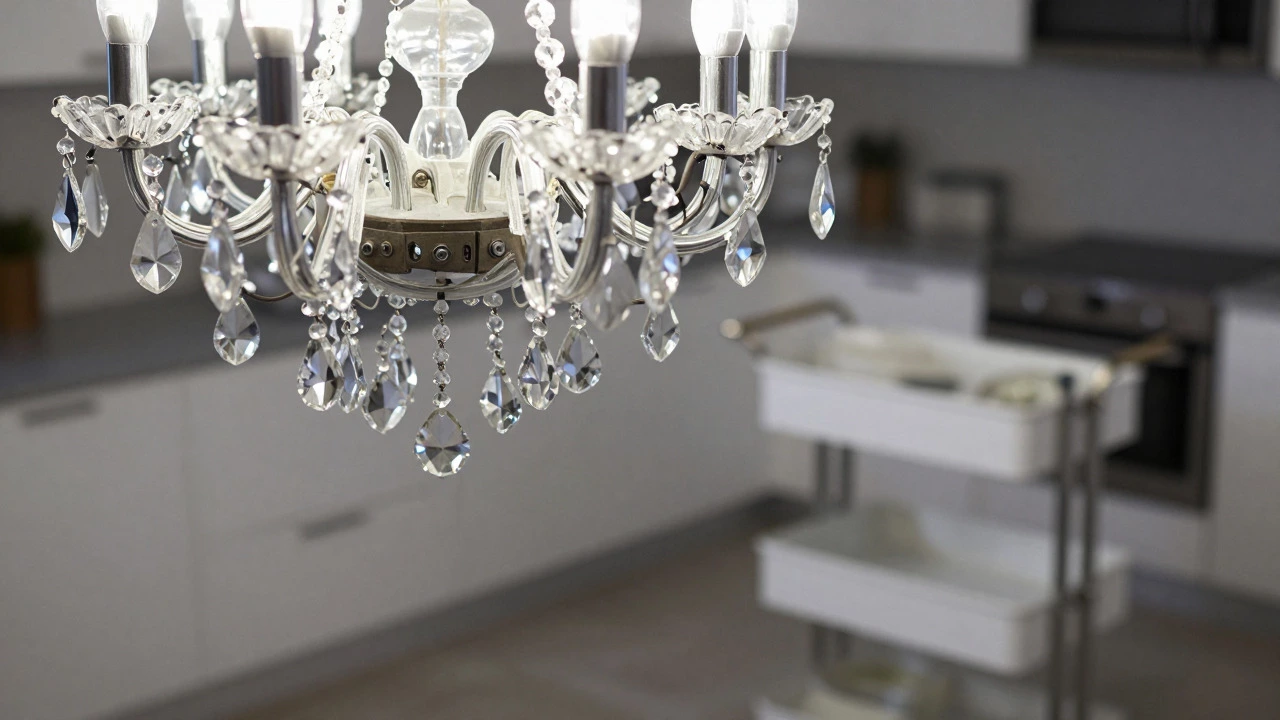 Chandelier attached to ceiling vs rolling kitchen cart