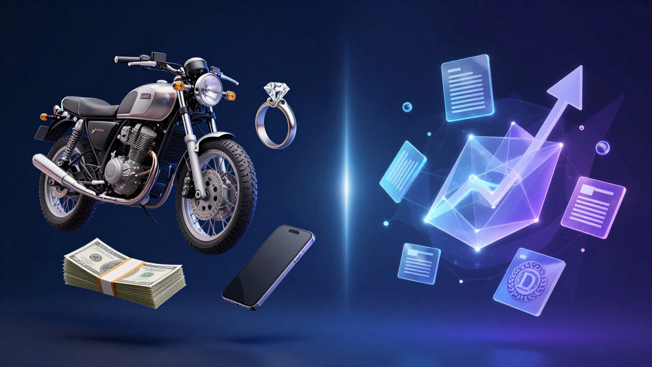Floating tangible items next to glowing intangible assets