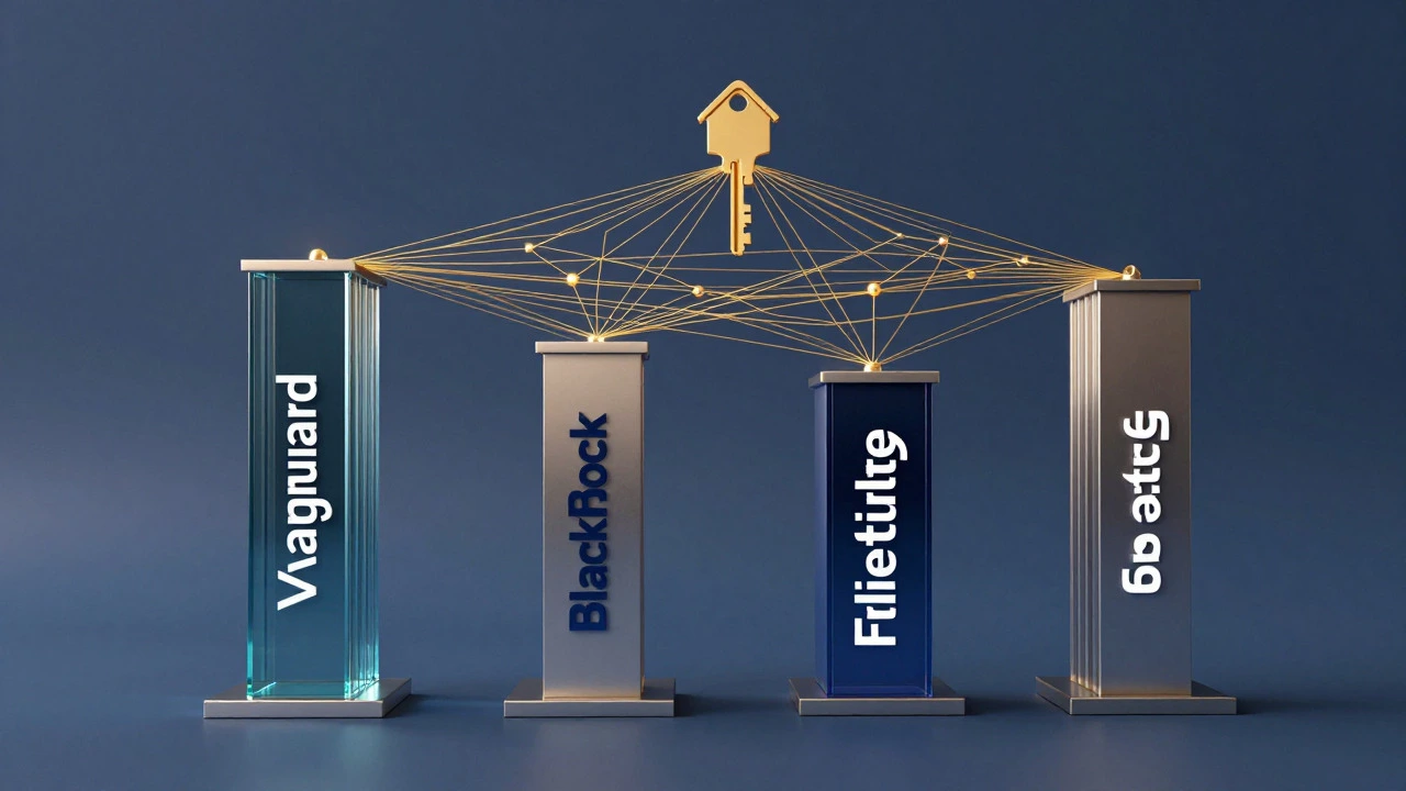 Glass pillars supporting a network converging into a home key shape