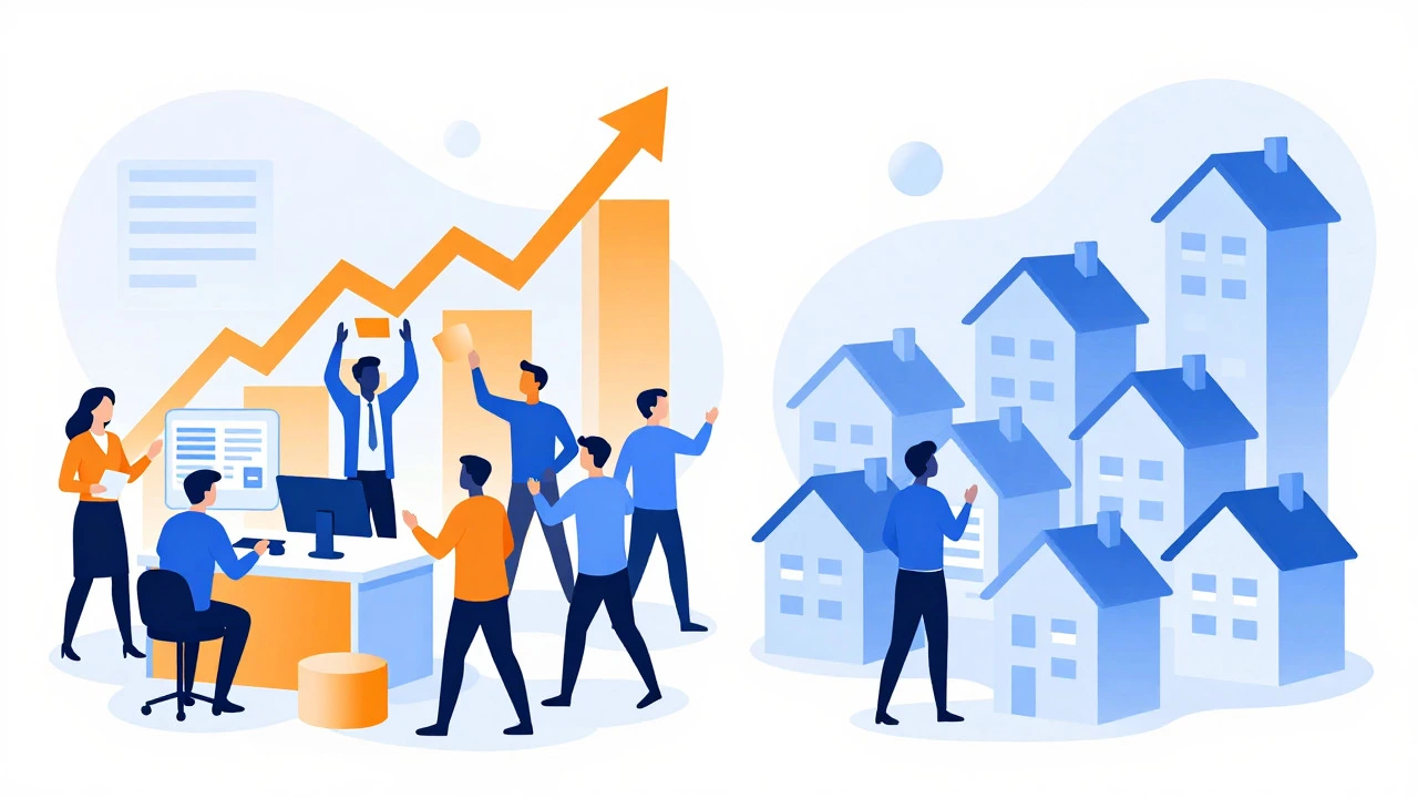 Abstract illustration of supply and demand pressures on housing costs