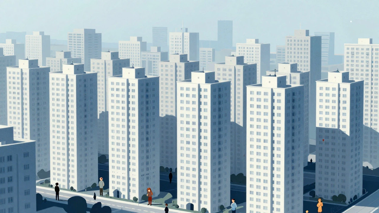 Dense apartment blocks illustrating real estate market oversupply