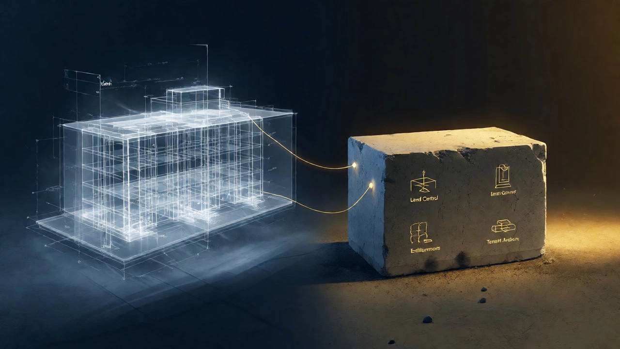 Abstract concept comparing fragile ideas to solid real estate assets
