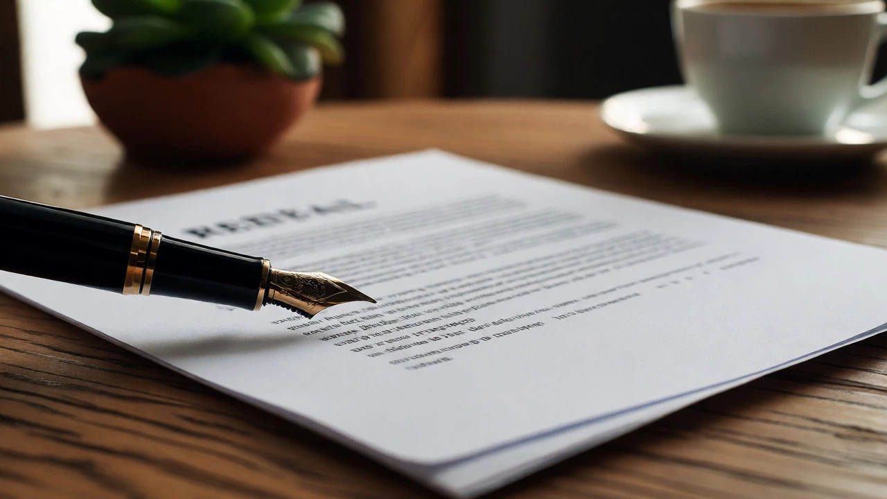 Pen signing a formal rental agreement document on a desk